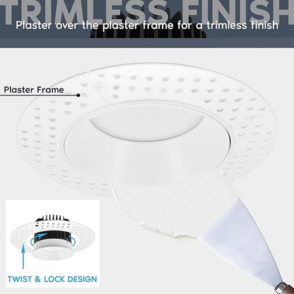 LUXRITE 3 Inch Trimless LED Recessed Light with Junction Box, 5CCT Selectable 2700K-5000K, 10W, 750LM, Dimmable, Wet & IC Rated, Canless Downlight, ETL Listed, New Construction and Remodel