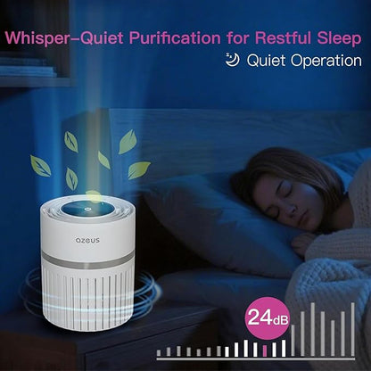 AZEUS Air Purifier for Home, HEPA Filter Captures 99.97% Dust & Smoke, 3-Stage Filtration System, Helps promote better sleep, Portable, White