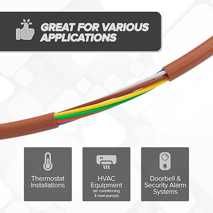 THE CIMPLE CO 18/8 Thermostat Wire 150 FT - Insulated Solid Copper Wiring for HVAC, Furnaces, Video Doorbells, Alarms, Lighting, Smart Thermostats - 18 Gauge, 8 Conductor - 150 Feet (45 Meters), Brown