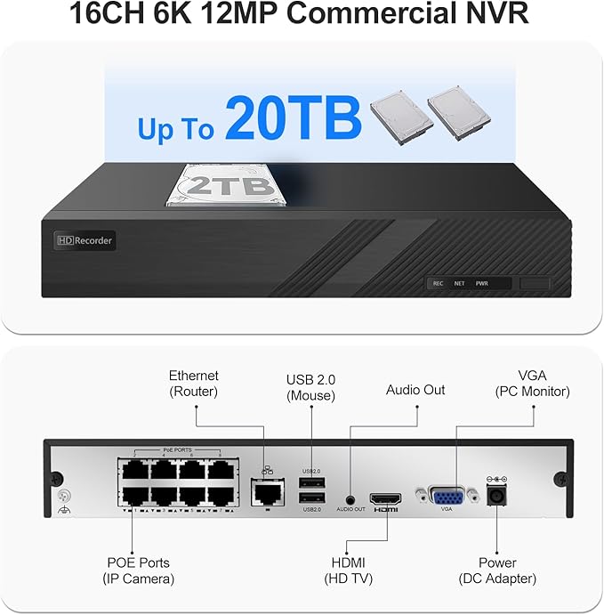 Anpviz 8 Channel 6MP PoE Security Camera System, 4X 6MP Wired IP PoE Dome Camera with Smart AI Human Vehicle Detection, Built-in Mic,Remote Acces 4K 8CH NVR 2TB HDD,(U Series)
