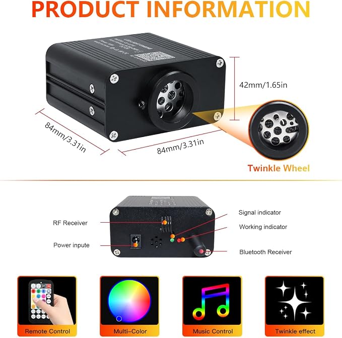 16W Car Home Starlight Headliner Kit, Twinkle & Sound Activate RGBW Fiber Optic Lights with APP & Remote Control, Star Lights for Ceiling Decoration, 600 pcs 9.8ft
