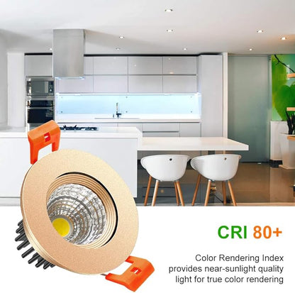 LightingWill 2inch LED Dimmable Downlight, 3W COB Recessed Ceiling Light, Daylight White 5500K-6000K, CRI80, 25W Halogen Bulbs Equivalent, Gold (4Pack)