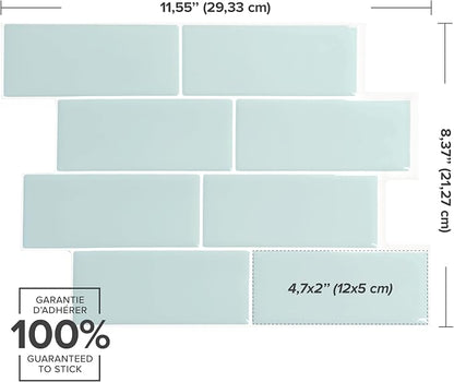 Smart Tiles Peel and Stick backsplash, Subway Pale Aqua, 11.55"x8.38" | Pack of 5 (2.8 sq ft), Glossy, Heat/Moisture Resistant, Low VOC, Kitchen/Bathroom, Renter Friendly, Made in Canada