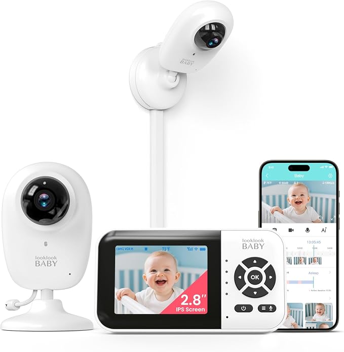 Video Baby Monitor with App & Screen 1080P Camera,Smart AI Cry Detection&Face Detection,8 Lullabies,2 Way Talk,Night Vision,Wall Mount,Support Smart Watch,Temperature Monitoring