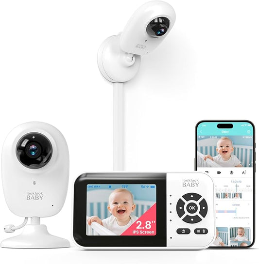 Video Baby Monitor with App & Screen 1080P Camera,Smart AI Cry Detection&Face Detection,8 Lullabies,2 Way Talk,Night Vision,Wall Mount,Support Smart Watch,Temperature Monitoring