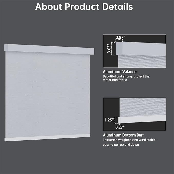 Motorized Blinds with Remote, Blackout Smart Blinds for Windows Automatic Roller Shades Compatible with Alexa, Motorized Shades Customized for Bedroom Home Office (Blackout-Vinyl White)
