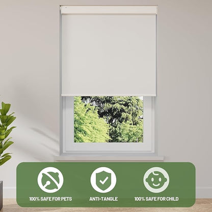 Motorized Blinds with Remote, Blackout No Drill Cordless Smart Roller Shades, Automatic Blinds for Windows, White,24" W x 72" H