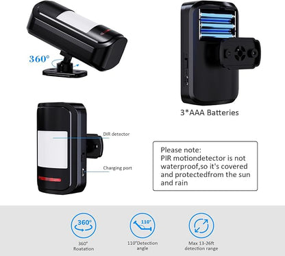 Wireless Motion Sensor Alarm Indoor, METAK 1 PIR Detector 1 Receiver,Black | Movement Activated Doorbell Chime for Home Doorway/Business Entry/Garage Security/Store Entrance,Pet/Elderly/Dementia Monitor