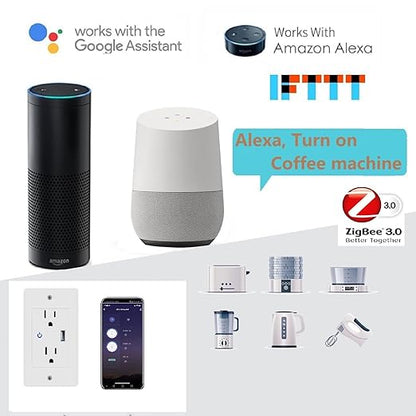 Jinvoo ZigBee Smart Outlet 16A 2 AC Individual switches 1 USB Charger Works with Philips HUE SmartThings Echo Google Assistant hub Required 2 Pack
