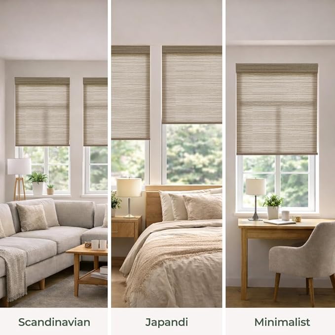 ZSHINE Motorized Linen-Look Roller Shades for Windows, Rechargeable Smart Light Filtering Blinds Compatible with Alexa (82190E)