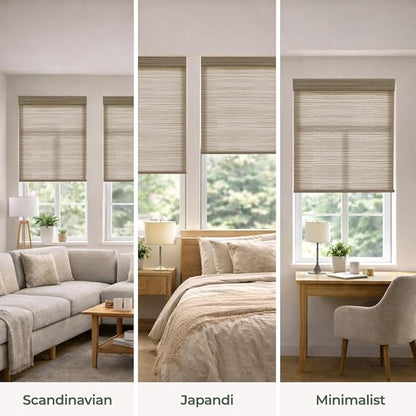 ZSHINE Motorized Linen-Look Roller Shades for Windows, Rechargeable Smart Light Filtering Blinds Compatible with Alexa (82190E)