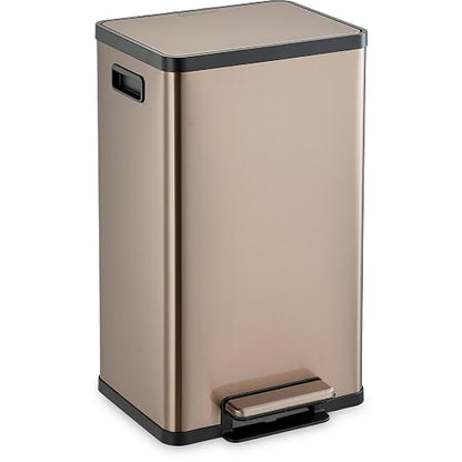 SIMPLI-MAGIC 13 Gallon/50 Liter Kitchen Trash Can, Stainless Steel Step-On Garbage Bin with Side Handles, Built-In Odor Filter Holder & Removable Inner Bucket for Kitchen & Office & Bedroom, Rose Gold
