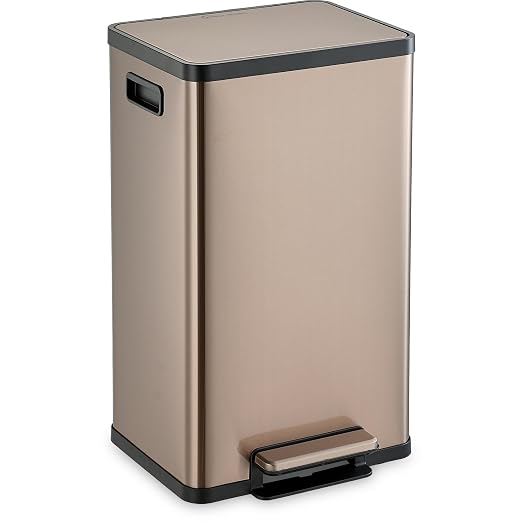 SIMPLI-MAGIC 13 Gallon/50 Liter Kitchen Trash Can, Stainless Steel Step-On Garbage Bin with Side Handles, Built-In Odor Filter Holder & Removable Inner Bucket for Kitchen & Office & Bedroom, Rose Gold