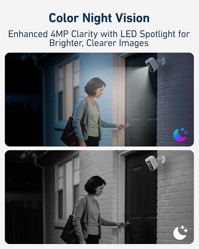 Solar Security Camera Outdoor Wireless, 4MP Solar Powered WiFi Cameras for Home Security Surveillance Indoor 2.4G/5G WiFi, Color Night Vision, Motion Detection, SD Card/Cloud Storage