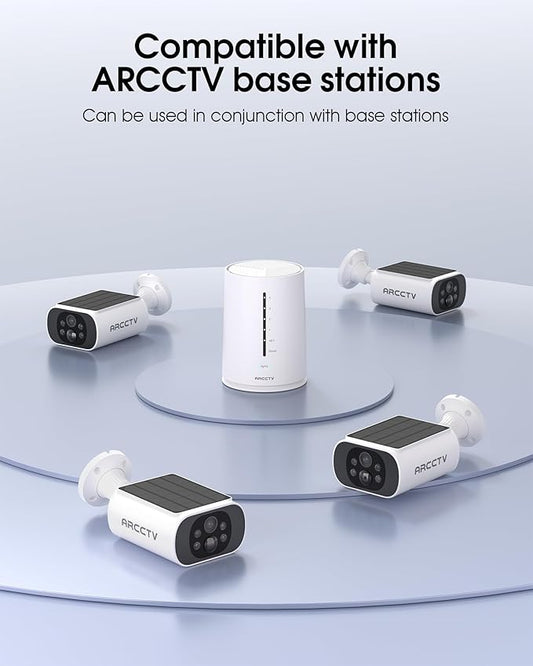 ARCCTV Solar Security Cameras Wireless Outdoor, Add on C3 Base, No Subscription 2K Cameras for Home Security Camera System, Continuous Power, Color Night Vision, PIR Sensor, IP65 Waterproof