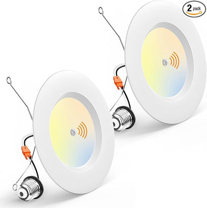 Amico 2 Pack 5/6 inch Motion Sensor Recessed Light, 12.5W=100W, 950LM, 2700K/3000K/4000K/5000K/6000K Selectable, LED Retrofit Can Lights, IC Rated - ETL & FCC, White