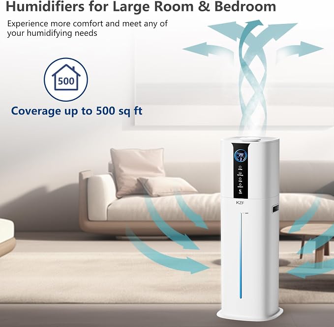 KZF 9L Smart Humidifiers for Bedroom Large Room, 2.3Gal Cool Mist Top Fill Diffuser App & Remote Control, 3 Mist Modes, Quiet Humidifier for Home Office Plant (App Control, White)