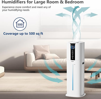 KZF 9L Smart Humidifiers for Bedroom Large Room, 2.3Gal Cool Mist Top Fill Diffuser App & Remote Control, 3 Mist Modes, Quiet Humidifier for Home Office Plant (App Control, White)