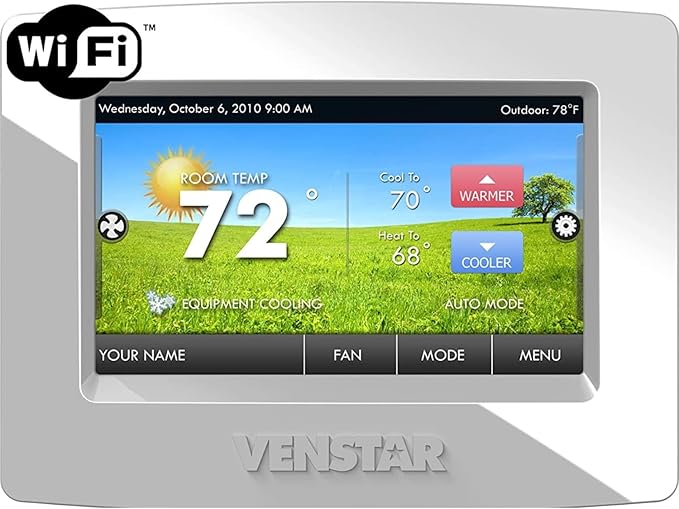 Venstar T7850 ColorTouch - High Res Touch Screen, 7-Day Programmable Thermostat w/WiFi, Alexa Compatible, 4 Heat & 2 Cool Stages, Gas/Electric/Heat Pump, Multi-Language Options, Weather Forecast