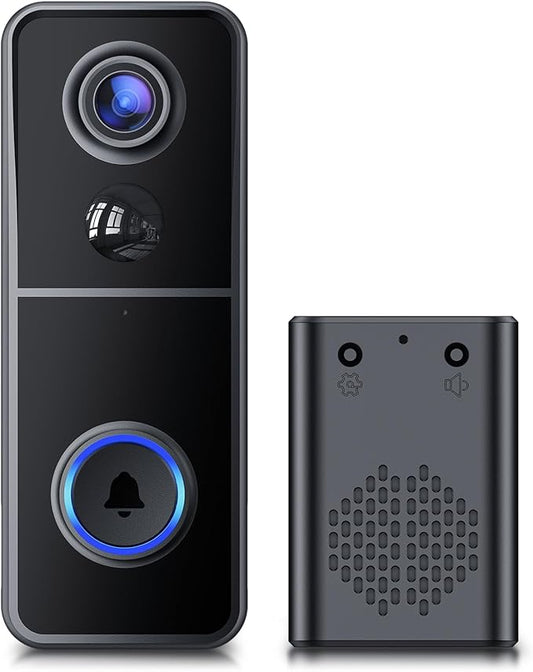 AUE Doorbell Camera Wireless, 2K HD Video Doorbell with Ring Chime, Battery Operated, Night Vision, 2-Way Audio, PIR Motion Detection, 2.4Ghz WiFi, IP66 Waterproof, Compatible with Alexa