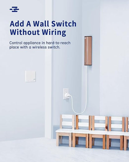 Remote Control Outlet Plug, 15A/1500W Wireless Light Switch for Lights, Fans, Projectors, Kitchen Appliances, 500 Feet RF Range Remote Light Swich Wireless, 2 Outlets & 1 Remote