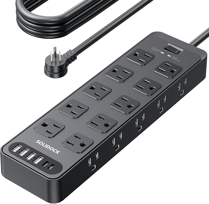 20AC Power Strip with USB Ports, Heavy Duty Surge Protector Power Strip 15 Amp, 6Ft Extension Cord with Multiple Outlets (Black, 6.5FT)