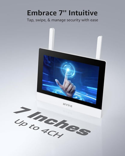 ANNKE Wireless Security Camera System, 7'' Touch Screen Monitor, 64GB SD | 2K HD 4CH WiFi NVR, 2 Wireless Outdoor Cameras, Plug & Play, Human Detection, Two-Way Audio, 100 ft Night Vision, IP66
