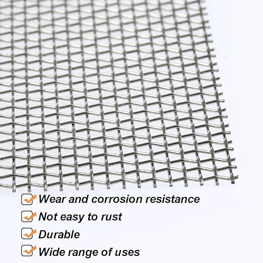 TIMESETL 2 Pack 304 Stainless Steel Woven Wire 10 Mesh, 12"x24" (30cmx60cm) Cabinets Wire Guard Screen Metal Security Mesh Window Screen Net