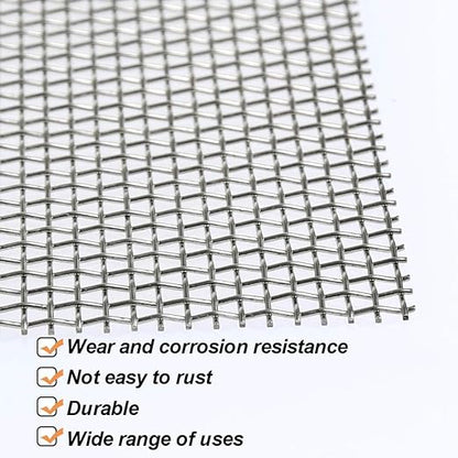 TIMESETL 2 Pack 304 Stainless Steel Woven Wire 10 Mesh, 12"x24" (30cmx60cm) Cabinets Wire Guard Screen Metal Security Mesh Window Screen Net