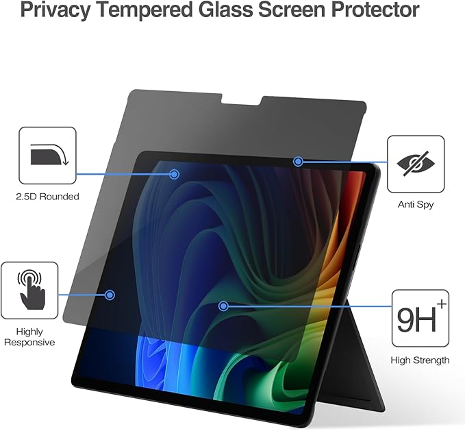 ProCase Privacy Screen Protector for Surface Pro 12 Inch 2025, Anti-Spy Tempered Glass Film Guard for 12" Surface Pro 2025 Release
