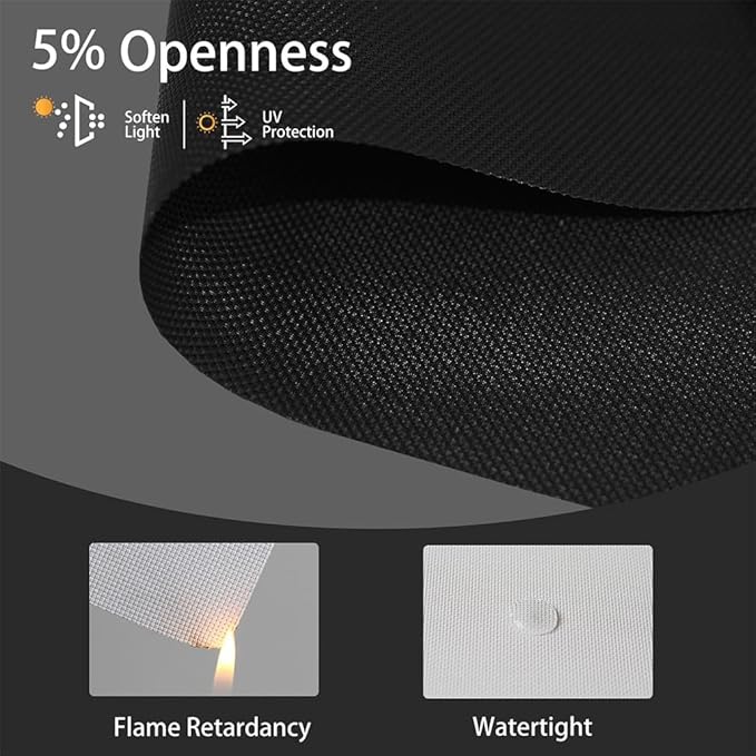 Motorized Solar Shades, Light Filtering Smart Blinds for Windows Automatic Blinds Compatible with Alexa, Falme Resistant Roller Shades Customized for Office Living Room (5% Openness Black)