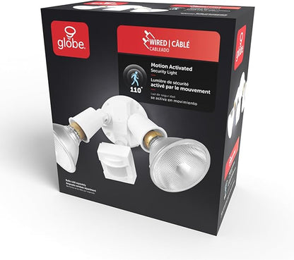 Globe Electric 17000269 110-Degree 240 W Twin Head White Hardwired Motion Sensor Security Flood Light, Spotlight, Outdoor, Outside House Lights