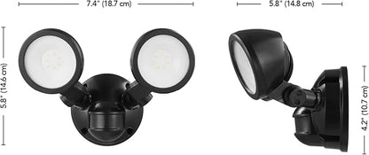 GLOBE Electric 10W Twin Head Motion Sensor LED Flood Light, 1000 Lumens, 180° Detection, 40-Ft Range, 4000K Daylight, Hardwired, Weather Resistant, 17000200