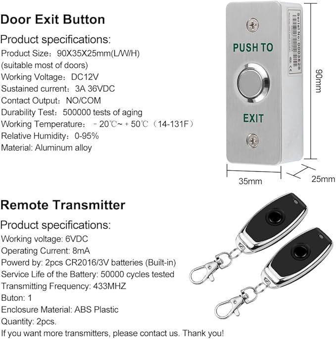 HERNAS Smart Phone APP Unlocking Access Control System Kit, with Remote Controllers/Electric Mortise Lock/Power Adapter/Metal Shell Exit Button, Lock Delay Time Adjustable