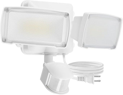 LUTEC 21W White Plug in Motion Sensor Light Outdoor, Flood Lights Outdoor Motion Sensor,2500LM, 5000K Daylight,IP65 Waterproof,Adjustable 2 Heads Wall Light for Garage, Porch, Yard