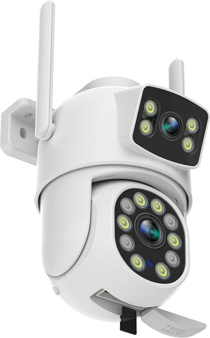 EVERSECU Dual Lens Linkage 6MP WiFi PTZ Security Camera Outdoor, 360° View, Auto Tracking, Motion Detection, Color Night Vision, 2-Way Audio, Compatible with Alexa