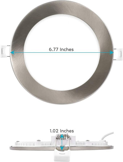 LUXRITE 6 Inch Ultra Thin LED Recessed Light with J-Box, 12W, 5 Color Options 2700K | 3000K | 3500K | 4000K | 5000K, Dimmable Wafer Light, 1000 Lumens, Brushed Nickel, Energy Star, IC Rated
