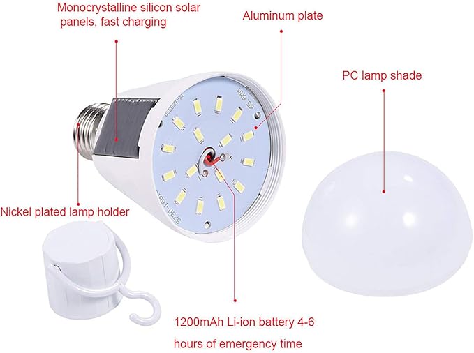 Led Light Bulb, Smart Light Bulbs with Portable Design Solar Panel Indoor Outdoor Outdoor Lights for Stable and Bright Lighting (7w)