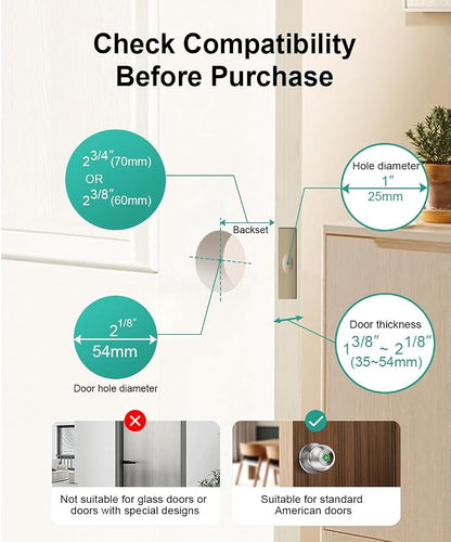 Smart Door Knob with Lock,Fingerprint Door Lock,2 Pcs,Burnished Silver | Smart Lock with Auto-Lock , App, Key, Fingerprint Door Locks for Front Door, Garage, Apartment, Hotel, Interior, Exterior