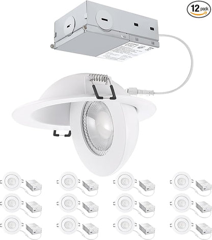 POPANU 4 inch LED Gimbal Recessed Light, 9W 750lm Eyeball Sloped Ceiling Task Lighting, Soffit Wafer Indoor Directional Lighting, 90° Tilt and 360° Rotation Recessed Lighting 4 inch White 12Pack