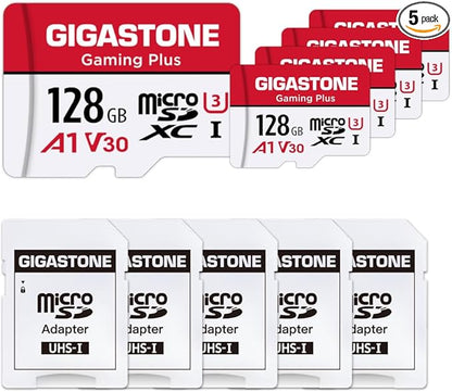 【for Switch 1 Only】 GIGASTONE Micro SD Card 128GB 5-Pack, Gaming Plus, MicroSDXC Memory Card for Nintendo-Switch 1, UHS-I U3 A1 Class 10, up to 100MB/s, with MicroSD to SD Adapter