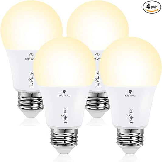 Sengled Smart Light Bulbs, Alexa Light Bulb No Hub Required, Smart Bulbs That Work with Alexa & Google Home, WiFi Light Bulb A19 800LM 60W Equivalent, Soft White High CRI>90, Only 2.4GHz WiFi,4 Pack