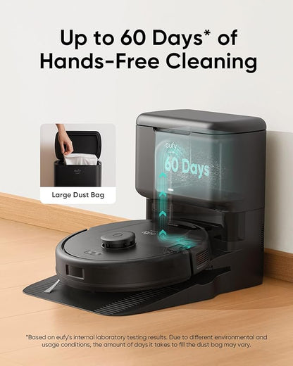 eufy Certified Like-New L60 Hybrid Robot Vacuum with Self Empty Station, Hair Detangling Technology, Up to 60 Days of Hands Free Cleaning, Ultra Strong 5,000 Pa Suction (Renewed)