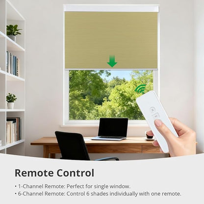 Motorized Cellular Shades with Remote Blackout Honeycomb Smart Blinds Options for Indoor Windows, Remote/Alexa/Matter Compatible, Easy DIY Installation (Apricot)