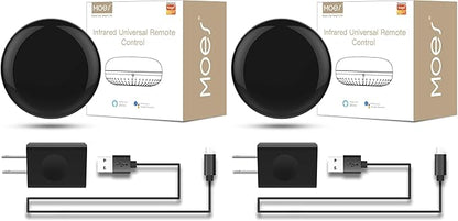 MOES WiFi Smart IR Remote Controller Smart Home Infrared Universal Remote Blaster,One for All Control AC TV DVD CD AUD SAT etc,Compatible with Alexa and Google Assistant,No Hub Required (Pack of 2)