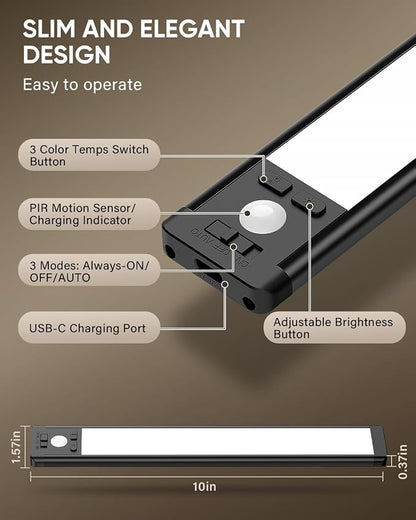 MCGOR 10inch Under Cabinet Lighting, Wireless Motion Sensor Light, 5 Pack
