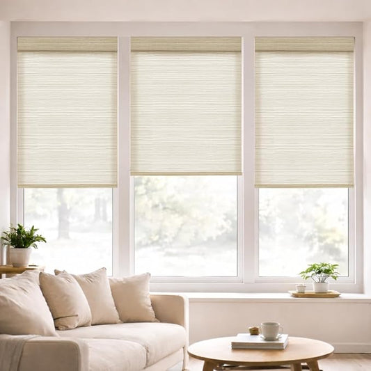 ZSHINE Motorized Linen-Look Roller Shades for Windows, Rechargeable Smart Light Filtering Blinds Compatible with Alexa (82190A)