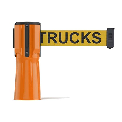 Trafford Industrial 11 Ft. Cone-Mounted Retractable Belt Barrier Orange Case with Yellow"Danger - Forklift Trucks" Black Letters Belt