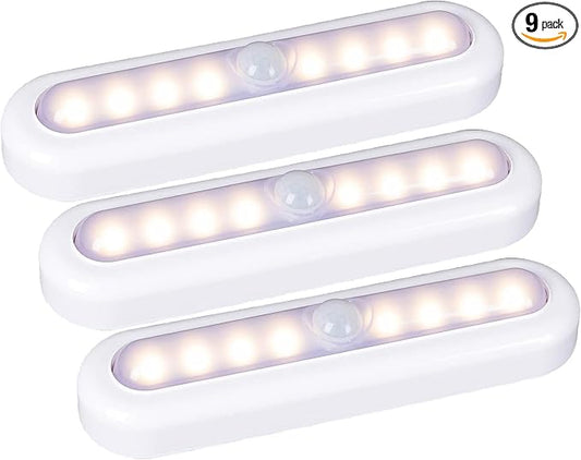 STAR-SPANGLED 9 Pack 7” Motion Sensor Lights Indoor Battery Operated, Stick on LED Light for Closet, Stairs, Under Cabinet, Warm White