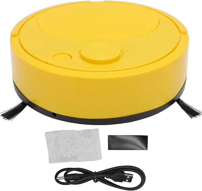 Automatic Vacuums Robot, Multifunctional USB Charging Mini Smart Sweeping Robot for Pet Hair Wooden Floors Tiles Carpets (Yellow)